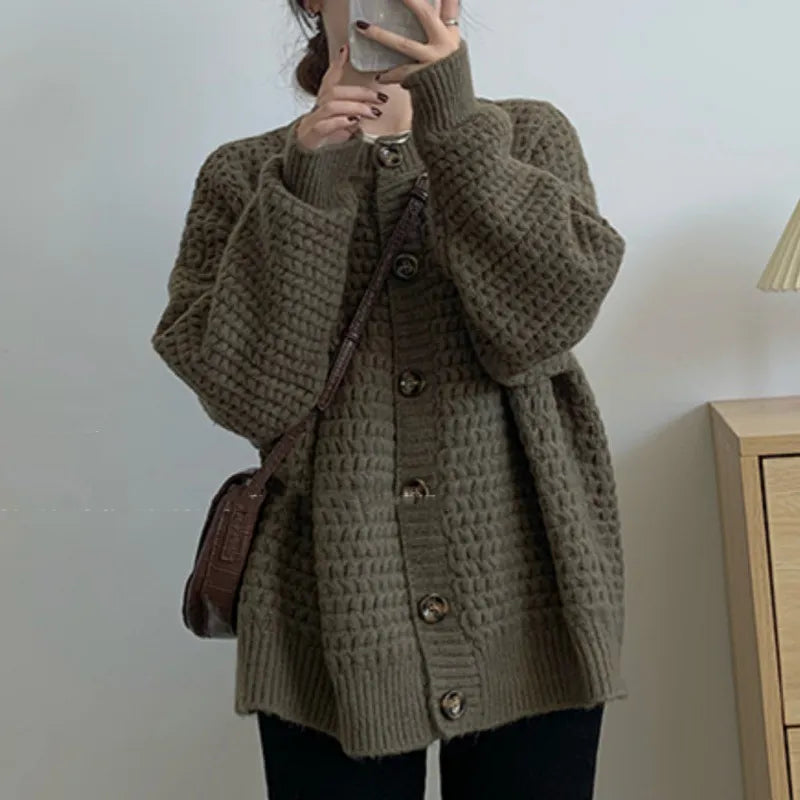 Loose Single-breasted Sweater Coat