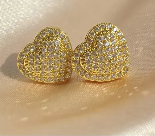 Zircon Heart Stud Earrings