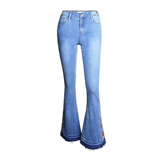 Embroidered Denim Flared Pants