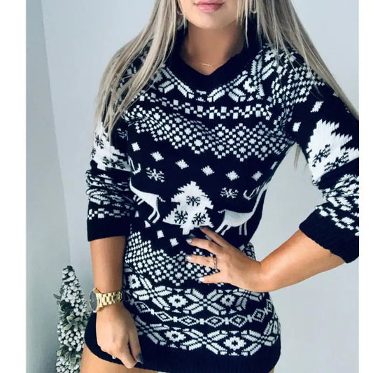 Christmas Theme Knitted Long-sleeve Dress